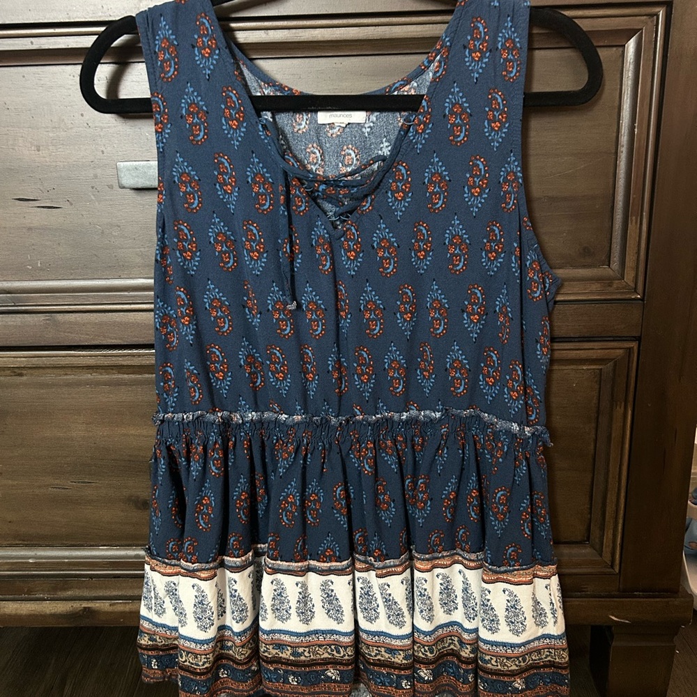 Bohemian Sleeveless Top in Blue and Red